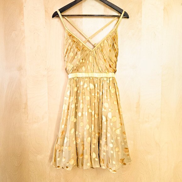 Arden B gold polka dot mini dress w/ tie waist sash - Picture 1 of 6